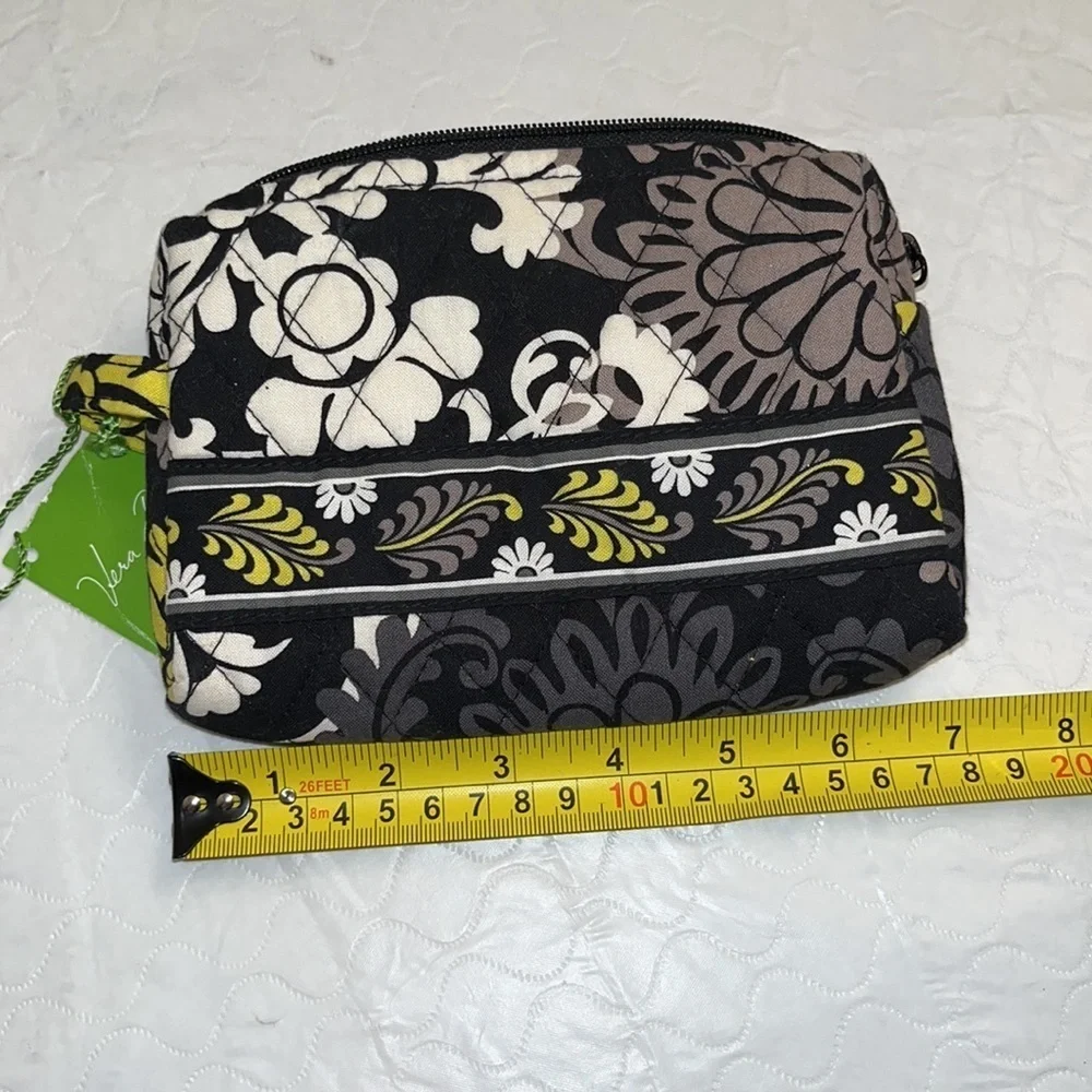 Vera Bradley Baroque small zip top cosmetic bag in black gray white yellow